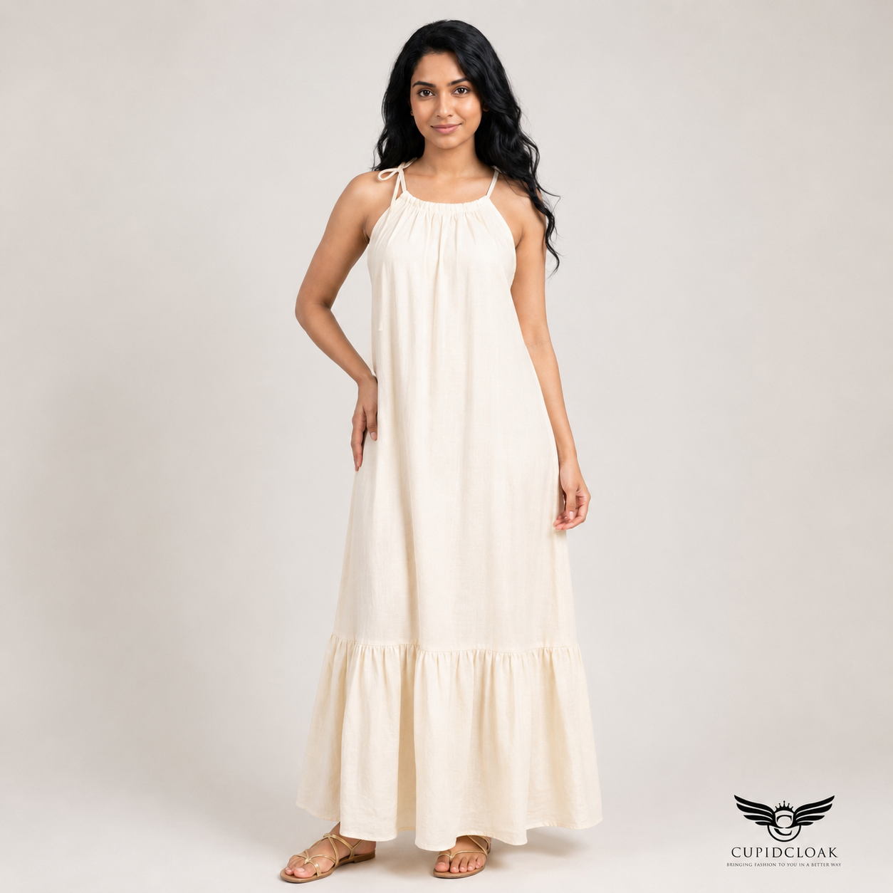 LUMI Maxi Dress with draw cord neck