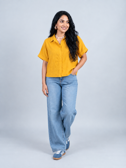 LUNA Oversized Short Linen Top